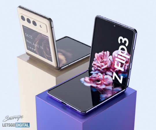 '갤럭시Z플립3' 예상 렌더링. 렛츠고디지털 캡처